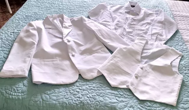 TUXEDO JACKET PLEATED Shirt Vest Youth Child 3 Pieces White Size 10 ...