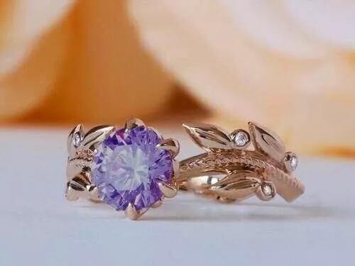 2.2Ct Round Lab Created Amethyst Diamond Women Wedding 14K Rose Gold Finish Ring