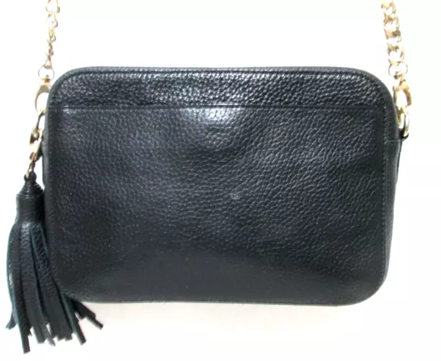 Nordstrom Leather black Camera gold tone chain strap crossbody bag purse Tassel