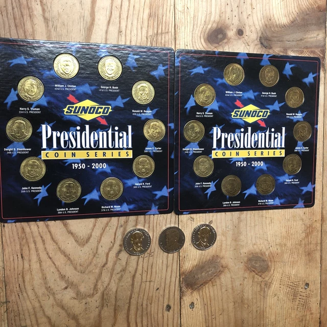 VINTAGE SUNOCO PRESIDENTIAL Coin Series Set of 10 Brass Coins 1950-2000