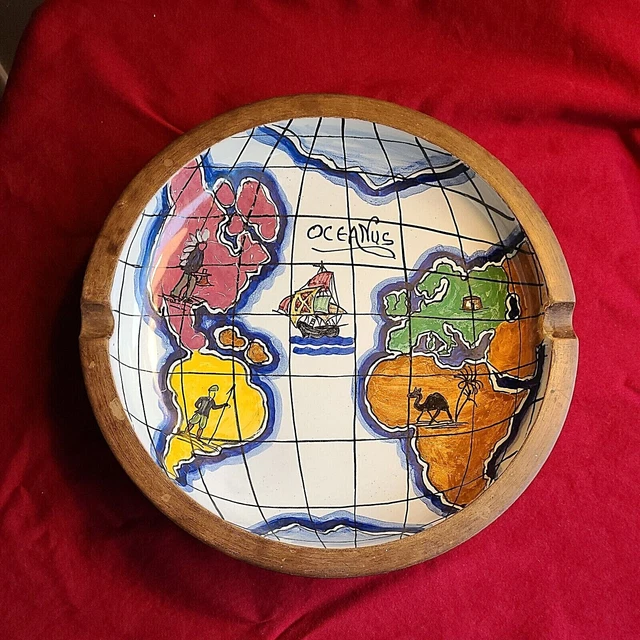 VTG Signed Ugo Zaccagnini 10 1/4" Globe Ashtray Bowl  Italian Art Pottery ITALY