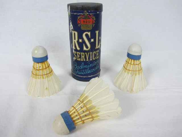 R.S.L. Service Outdoor Badminton Feather Shuttlecocks Vintage Canister of 3