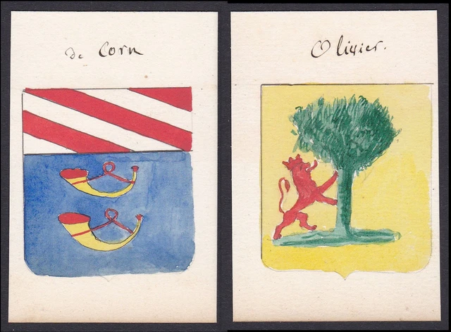 19. Siglo De Maíz Olivier Francia Escudo Nobleza Abrigo De Arms Acuarela