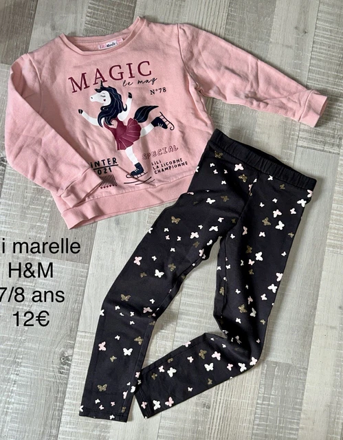 Lili Marelle H&M 6/8 ANS Fille : ENSEMBLE  Legging + Sweat Rose Licorne TBE