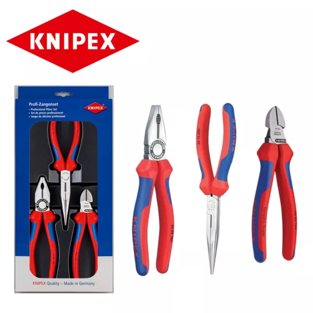 KNIPEX 002011 3 Piece Plier Assembly Set (Combination + Snipe Nose + Diagonal)