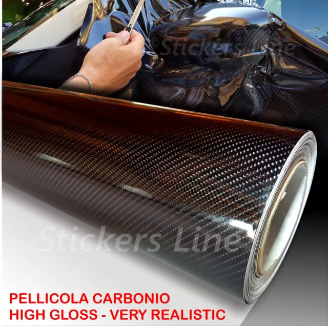 PELLICOLA ADESIVA CARBONIO NERO lucido 5Dcm 150x170 car wrapping