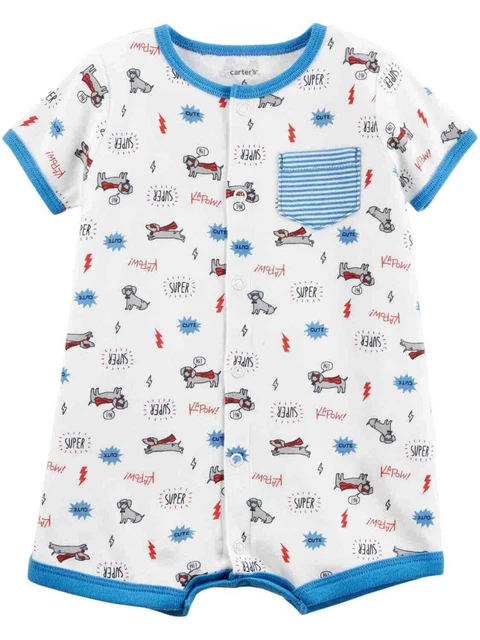 Carters Infant Boys White Superhero Dog Romper Bodysuit Kapow Baby Outfit
