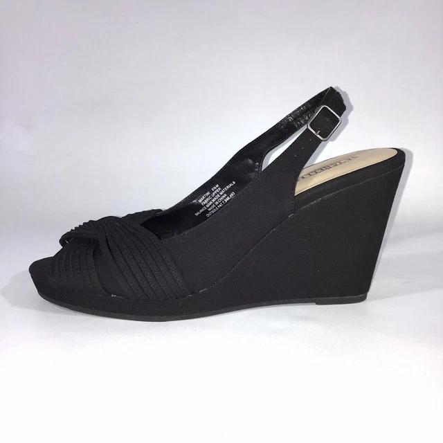 Seychelles Martini Womens Wedge Heel Sandals Size 9.5 M Black Fabric Sling Back