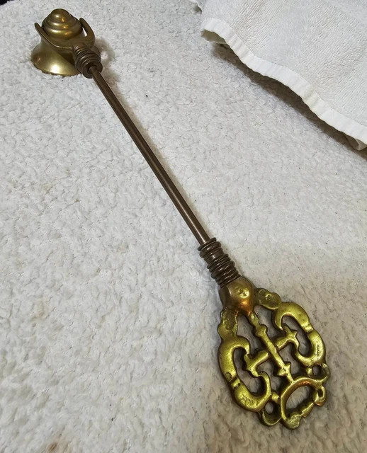 Vtg Brass Ornate Candle Snuffer Solid Heavy Swivel Bell Shaped