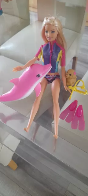 Magic Water Snorkel Barbie with flippers,  dolphin & puppy.