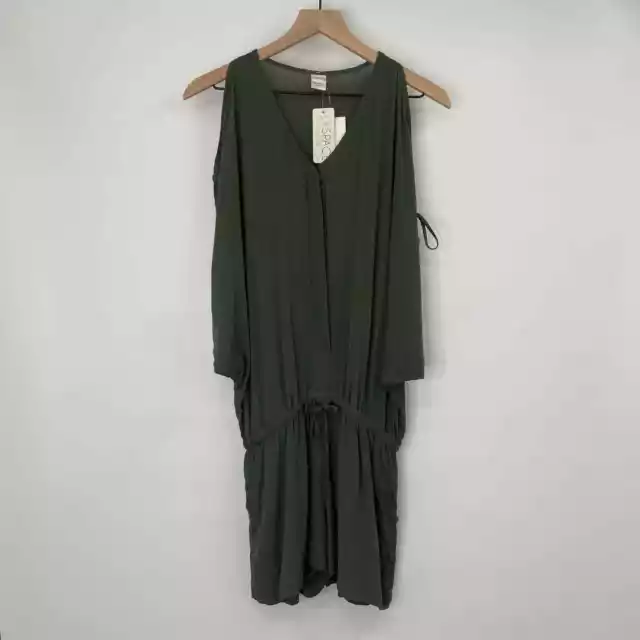 L*Space Daylight Romper Cold Shoulder Snap Front Cover Up Olive NEW Womens Small 3