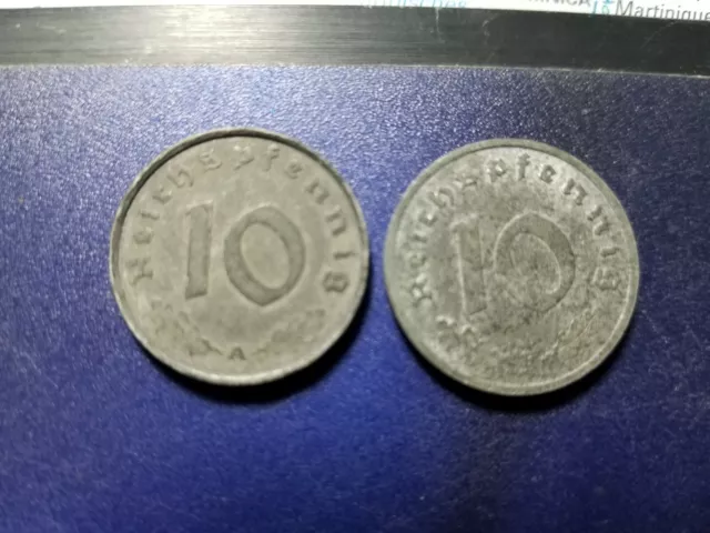 2 x 10 Reichspfennig 1947 A +1947 F / Alliierte Besatzung !!