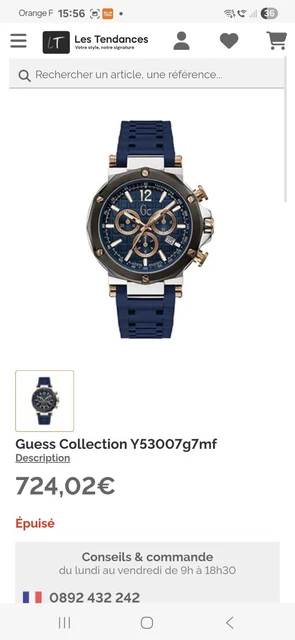 Montre GUESS Pour Homme - Réf. GC35005G - Swiss Made - Chronographe - Étanche 50m - Cadran Blanc - Bracelet Cuir Noir
