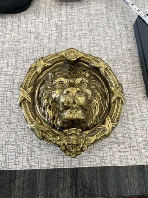 Beautiful Large Heavy Solid Brass Lion Head Door Knocker Vintage Antique Style