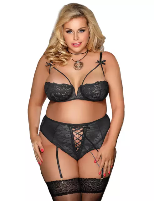 Sexy Black Plus Size 8-22 Lace Bra Underwear Panties Lingerie Set High Waisted