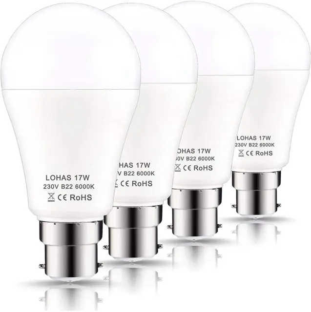 Lohas B22 LED Glühbirnen 150W Äquivalent, 17W LED Bajonett Licht, Tag Weiß 6000K, 4
