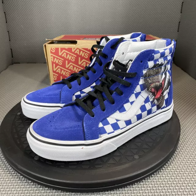 VANS SK8 HI Zip Sneakers Boys Kids Youth 4 Blue Checkerboard