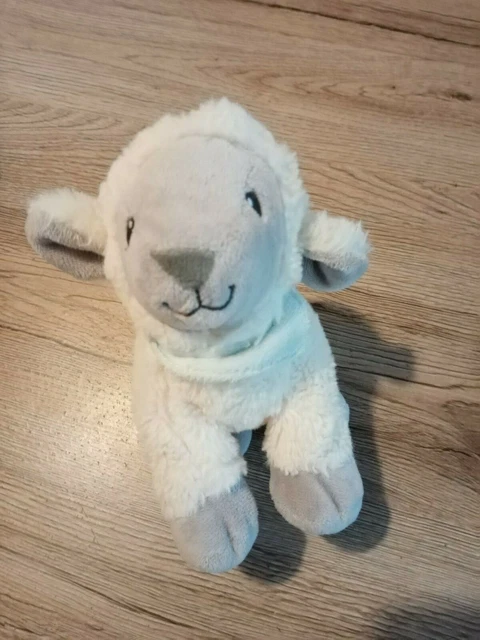 Doudou mouton blanc gris bandana bleu Tex Baby etat Neuf  peluche