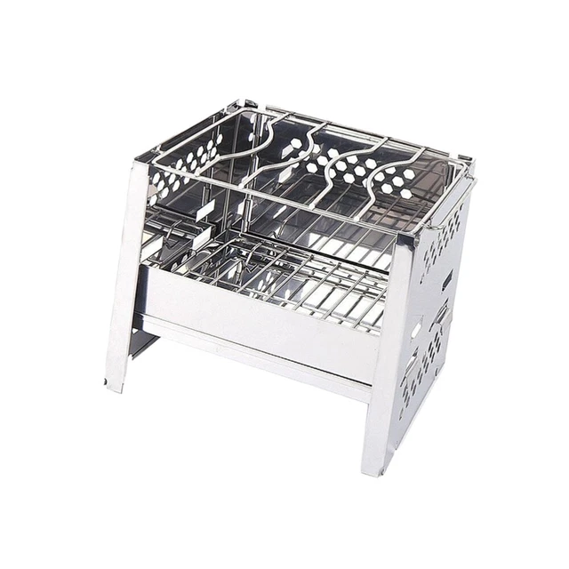 1 pieza mini estufa de leña de acero inoxidable parrilla plegable portátil camping cocina