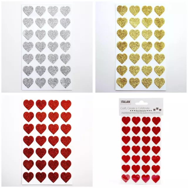 Glitter Heart Stickers 2cm Self Adhesive Craft Cards Embellishments