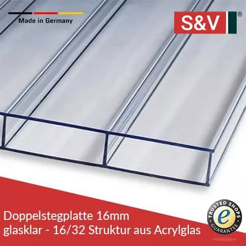 Doppelstegplatten Stegplatten 16 mm glasklar 16/32 Struktur Acryl (Plexiglas®)