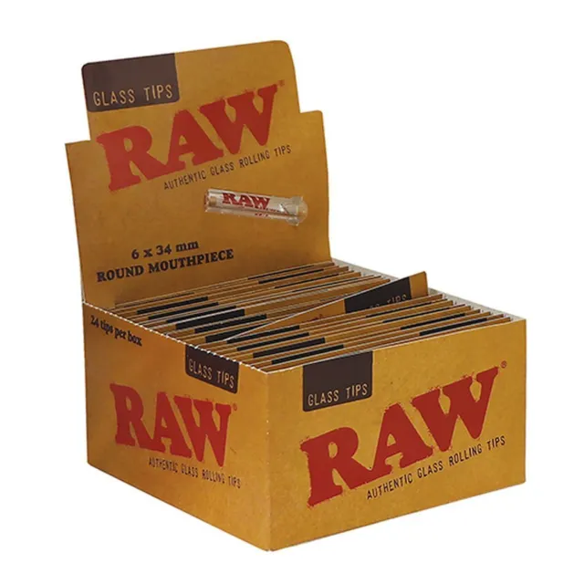 Box of 24 x RAW Glass Tip Round Mouthpiece Filter Smoking Papers Tips 6 x 34mm
