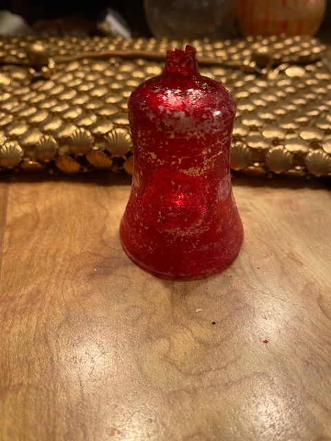 Vintage Feather Tree Red Glass Bell w Clacker Christmas Ornament 2"
