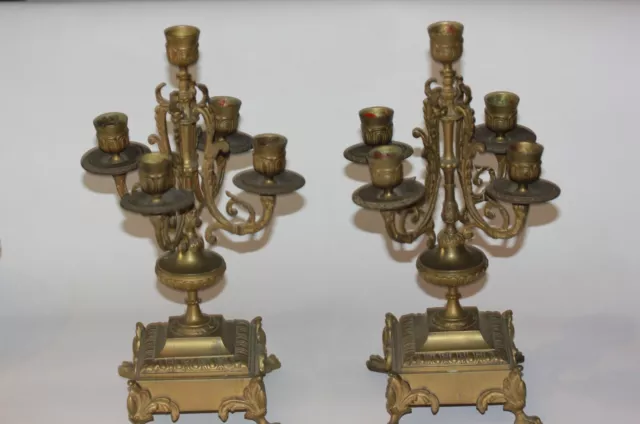 Ancienne paire de chandeliers candélabres en bronze 5 feux