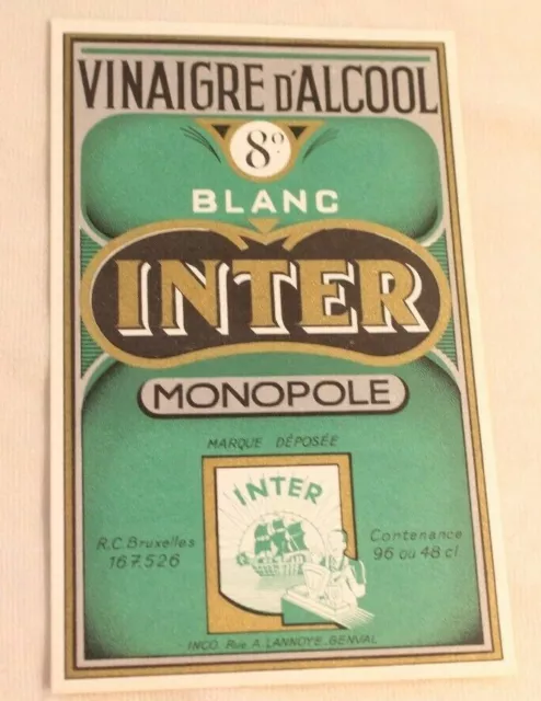 Vintage Vinaigre Dalcool Blanc Inter Monopole label