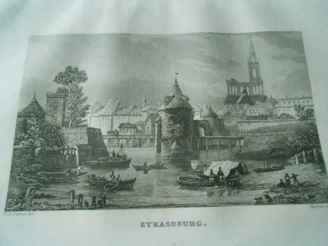 Gravure sur acier 1838 -  Dpt du Bas Rhin Vue de Strasbourg