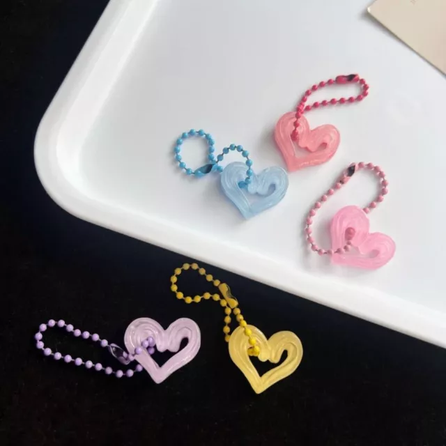 Kawaii Acrylic Heart Keyring Y2K Candy Color Heart Pendant  Earphone Case
