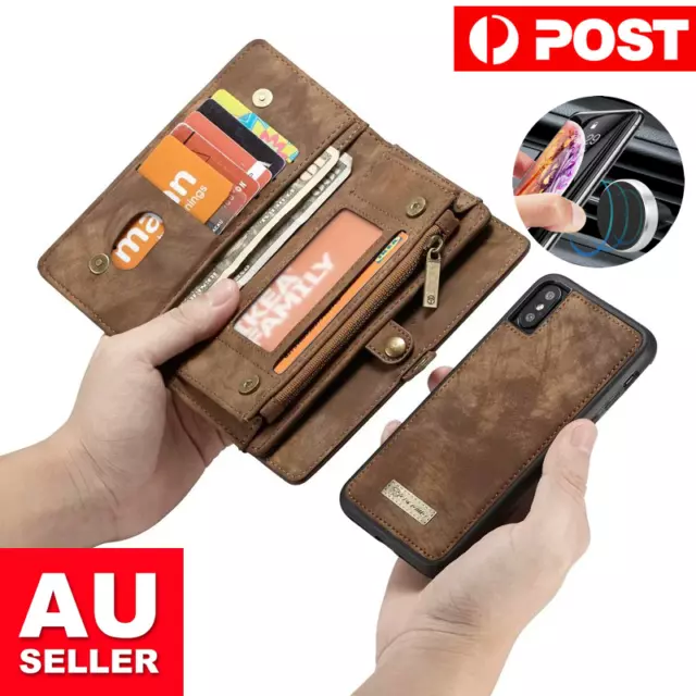 For iPhone 13 12 15 Pro Max 7 8 Removable Magnetic Leather Wallet Case Cover