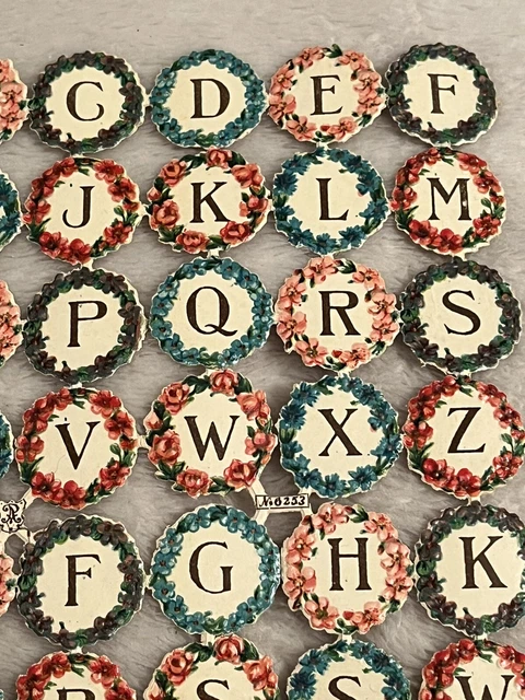 Antique Victorian Lot Rare Die Cut Paper Scrap Alphabet Letters Flower Wreaths 5
