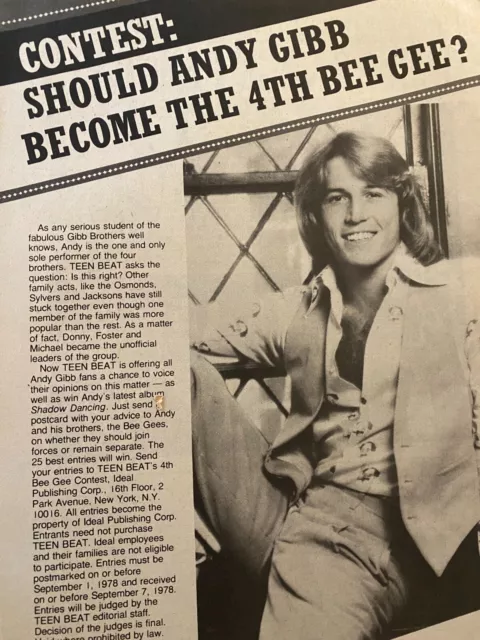 Andy Gibb, Full Page Vintage Clipping