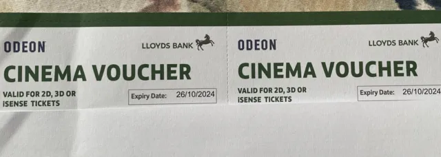 Six Odeon Ticket Vouchers Valid until 23/10/2024
