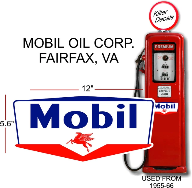12& X 5.6& 195566 Mobil Gas Pegusus Gasoline Decal Can / Gas Pump