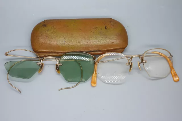 Two (2) Vintage 1/10 12k Gold Filled Eyeglasses Frames with 1 Case and Lens Wipe