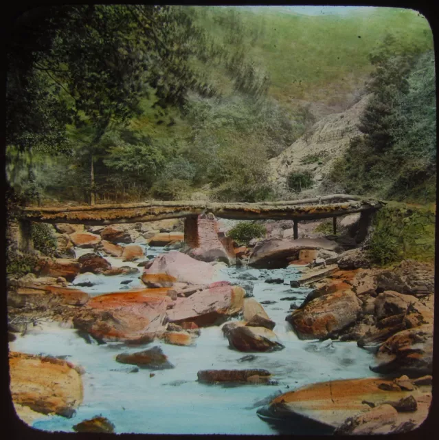 Glass Magic Lantern Slide RUSTIC BRIDGE LYNMOUTH C1900 PHOTO DEVON