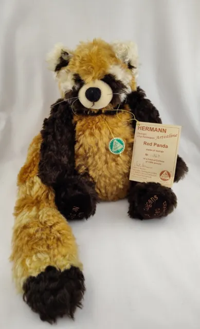 Hermann Germany Red Panda Jointed Plush Bear Numbered Tag Limited Edition Mohair