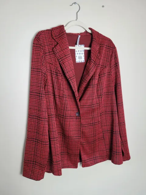 NEW P!phany Blazer Plus Size 2X Soft One Button Red Black Plaid Business Casual