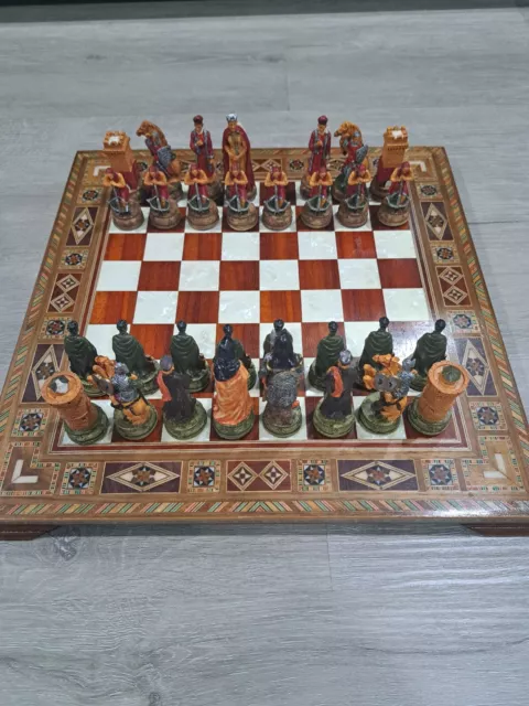 King Arthur KNIGHTS DRAGON Medieval Times Chess Set W 17 Mosaic Color Board