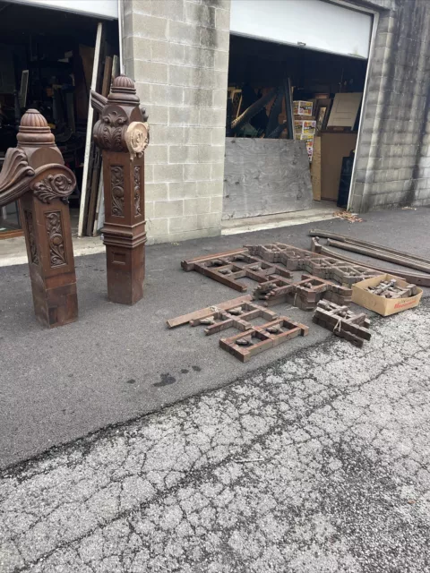 pair Antiques Carved Eastlake Walnut Newell Posts w pieces