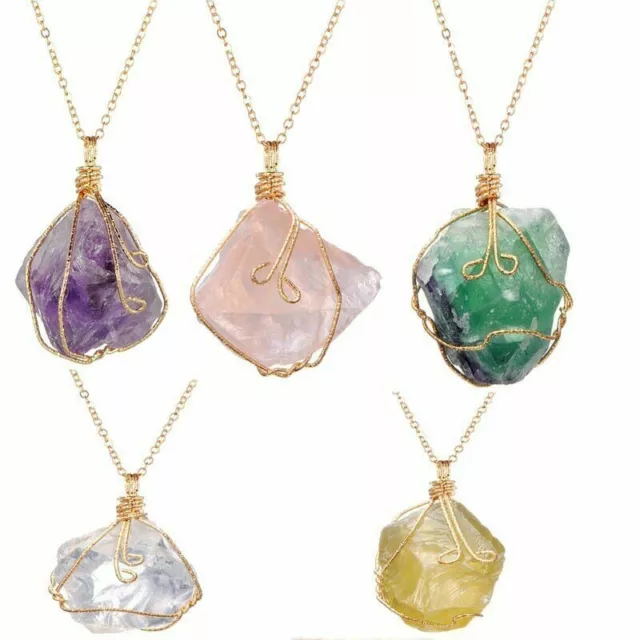 Natural Gemstone Necklace Chakra Stone Pendant Energy Healing Crystal with Chain