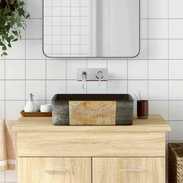 Arbeitsplatte Becken Schwarz Und Brauner Rechteckig 46x35.5x13 CM Keramik