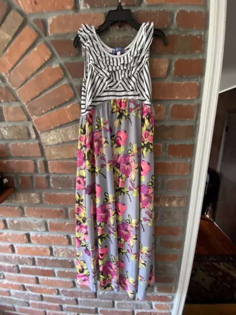 Truly Me Girls Kids Maxi Long Dress Striped Floral Gray Size 7