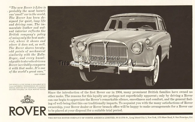 1960 Rover Motor Co Long Island City New York 3 Litre Sedan Ken Purdy Car Ad
