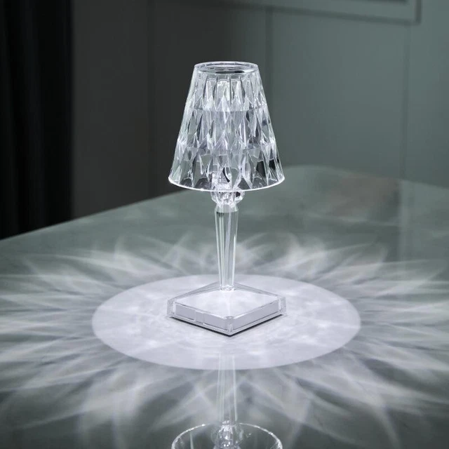 Lampada Da Tavolo Led Ricaricabile Tipo Cristallo Poldina Batteria Touch 4