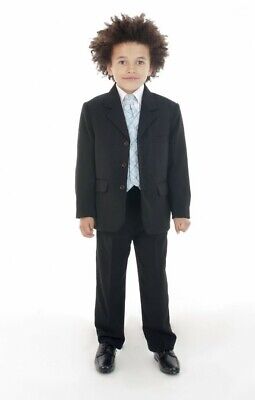 New Baby Boys 5 Piece Suit Vivaki Blue Black Trousers Jacket Waistcoat Tie Shirt
