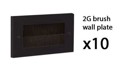 Câble Entrée Sortie Brosse Plaque Murale pour Mur Prise UK Double Gang Noir 