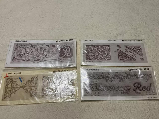 Lot of 2 Vintage CRAFTAID Craftool BILLFOLD PATTERNS Leather Carving  Templates